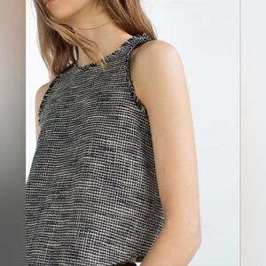ZARA tweed blue white racerback tank top